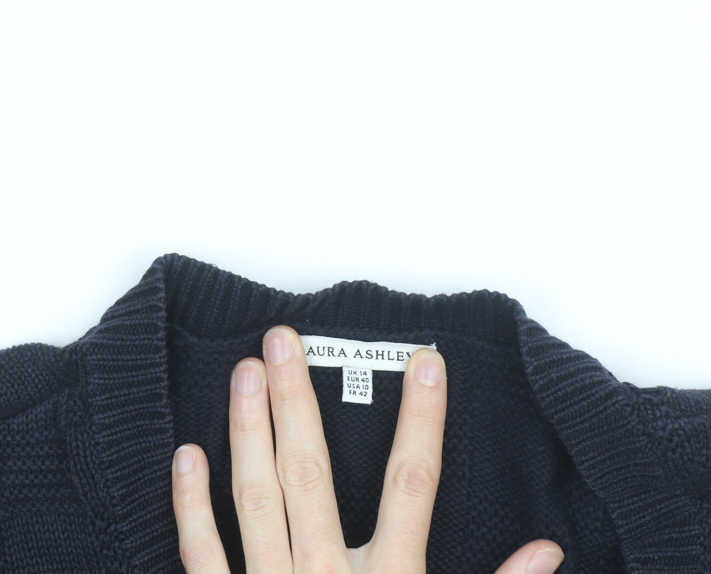 Laura Ashley Womens Black Cable Knit Cardigan Size 14