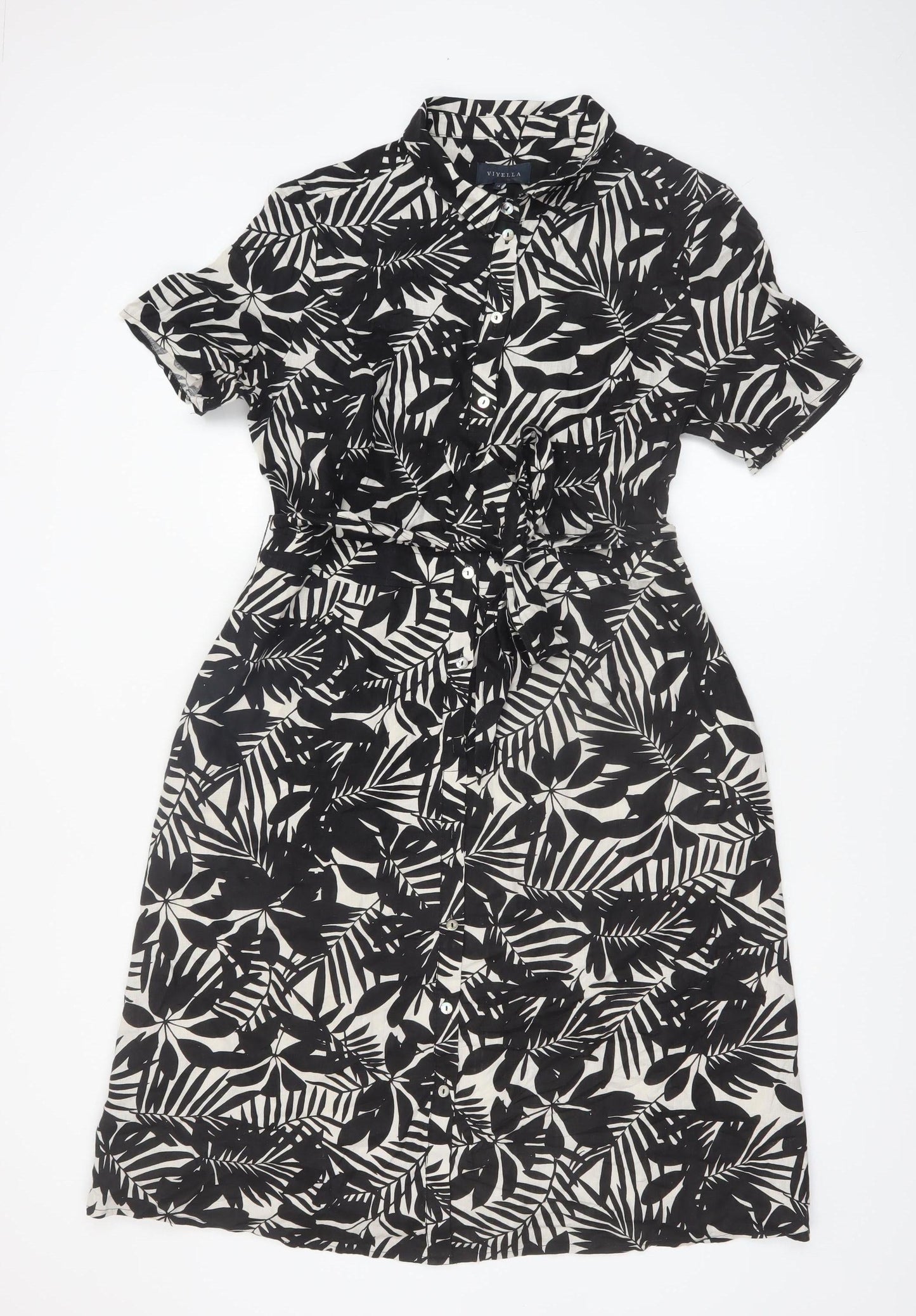 Viyella Women’s Black Floral Shirt Dress Size 14 Short Sleeve Knee Length