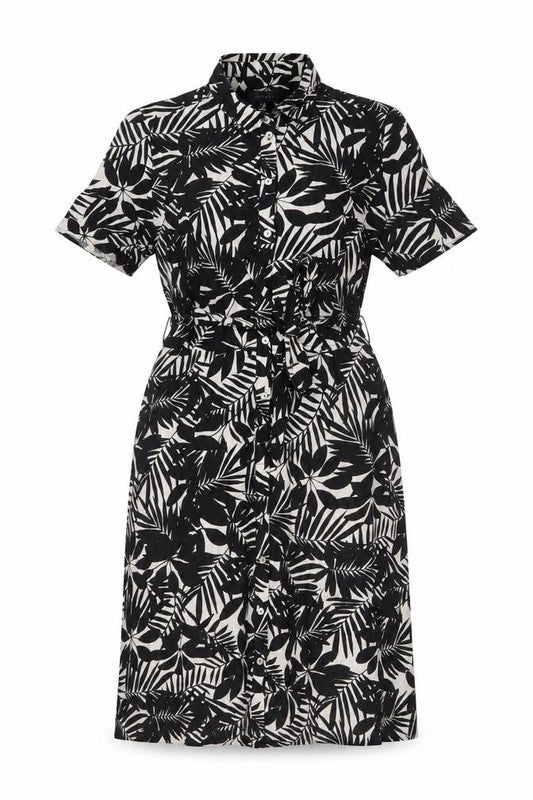 Viyella Women’s Black Floral Shirt Dress Size 14 Short Sleeve Knee Length