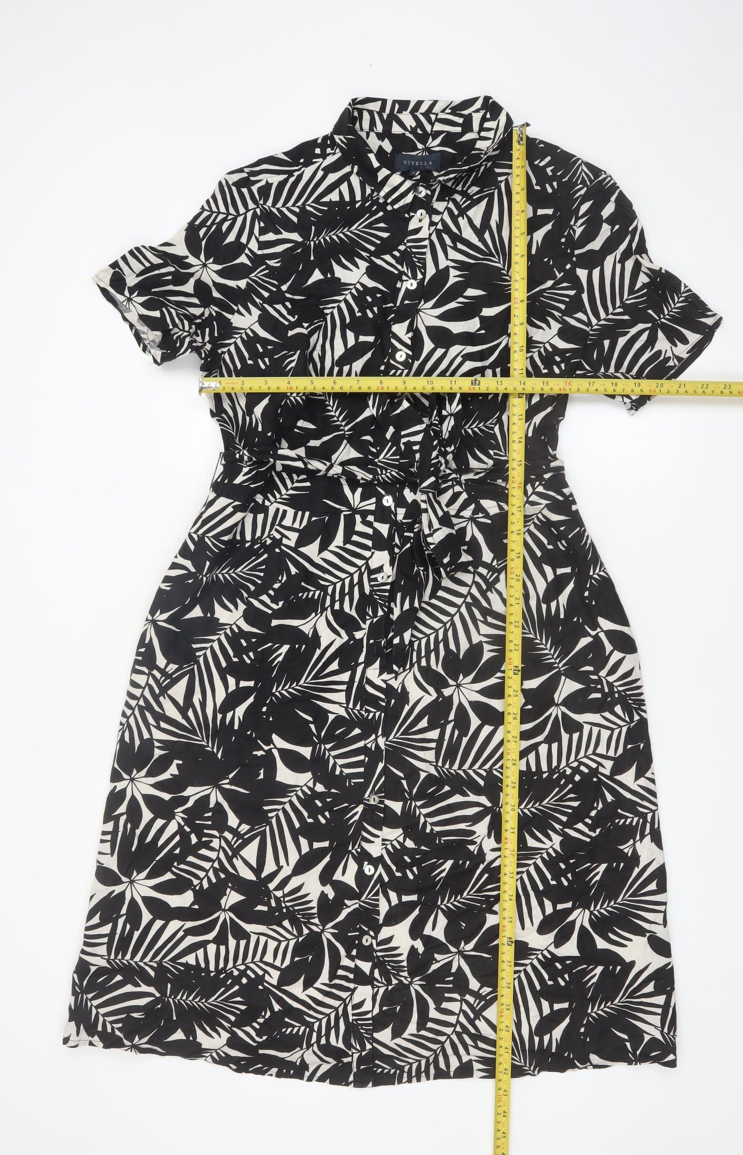 Viyella Women’s Black Floral Shirt Dress Size 14 Short Sleeve Knee Length