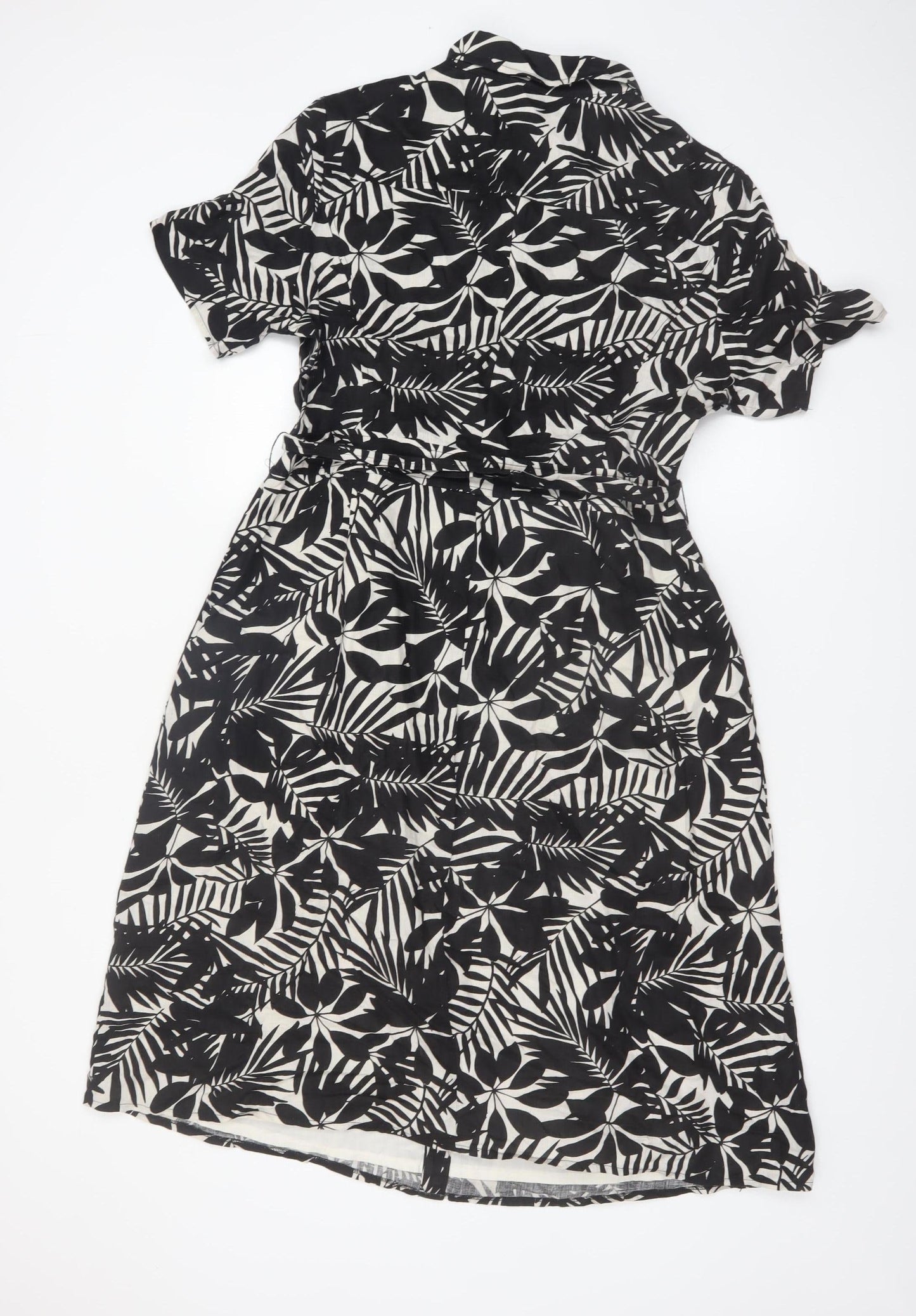 Viyella Women’s Black Floral Shirt Dress Size 14 Short Sleeve Knee Length
