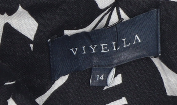 Viyella Women’s Black Floral Shirt Dress Size 14 Short Sleeve Knee Length