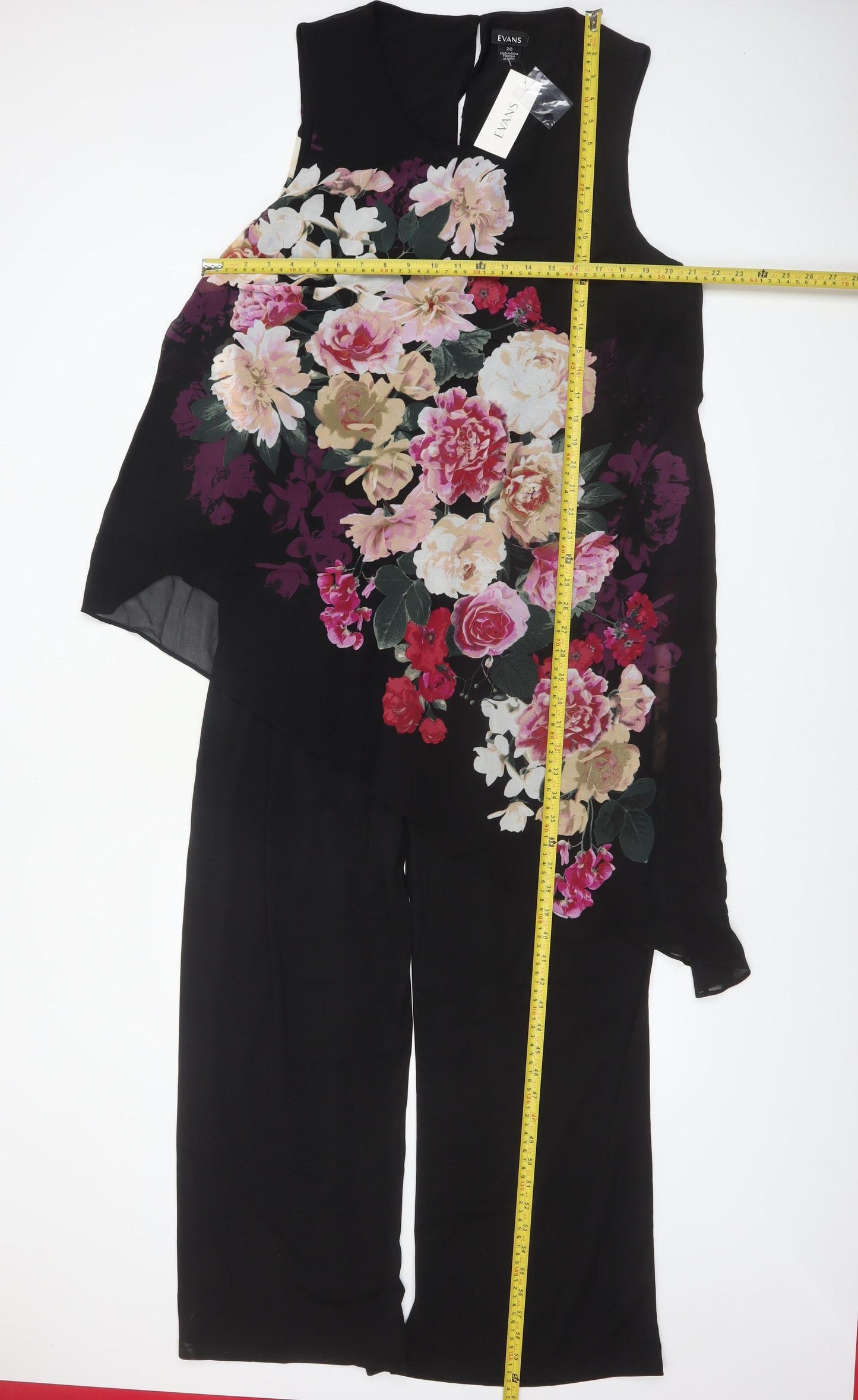 Evans Women's Black Floral Sleeveless Wide-Leg Jumpsuit Size 20