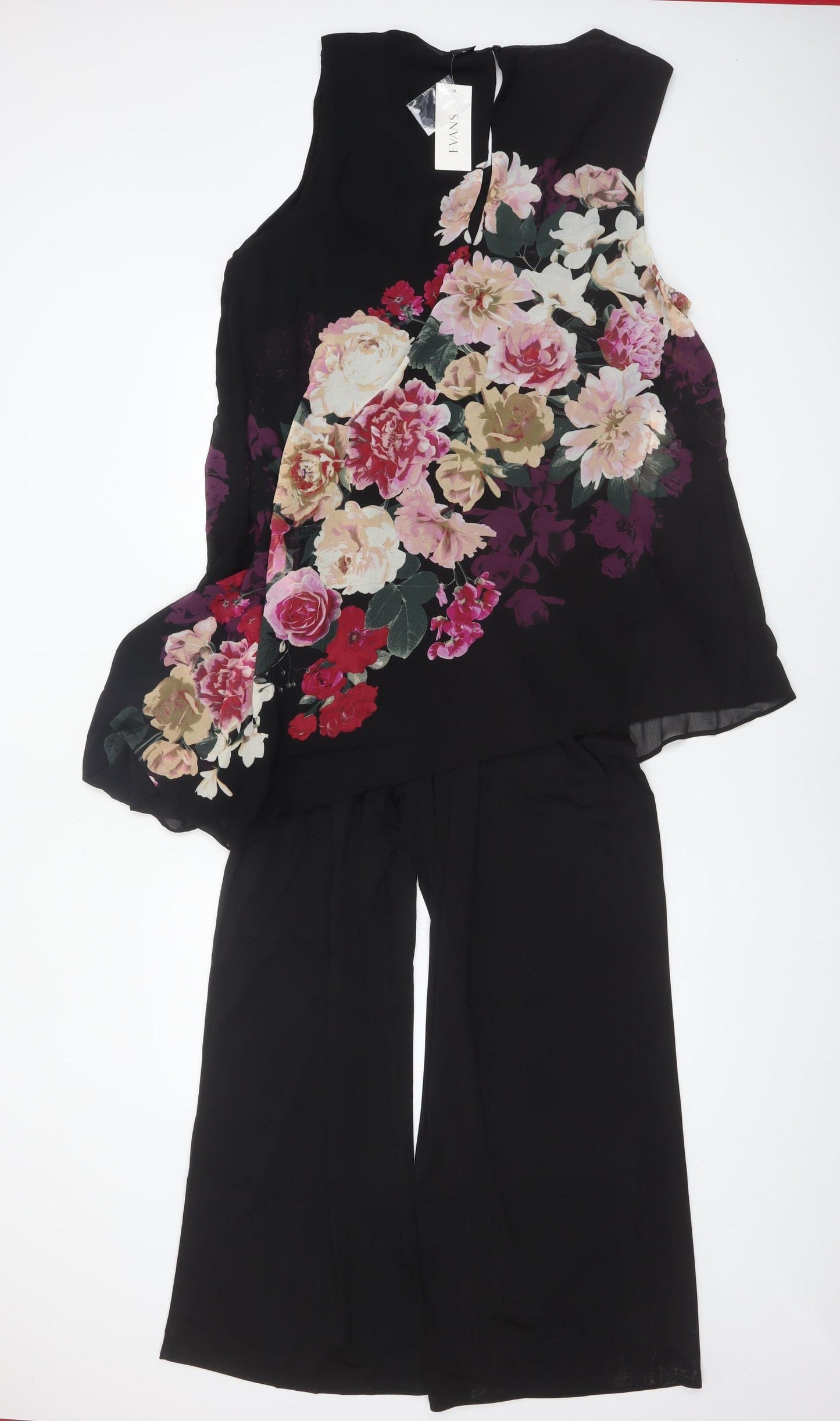 Evans Women's Black Floral Sleeveless Wide-Leg Jumpsuit Size 20