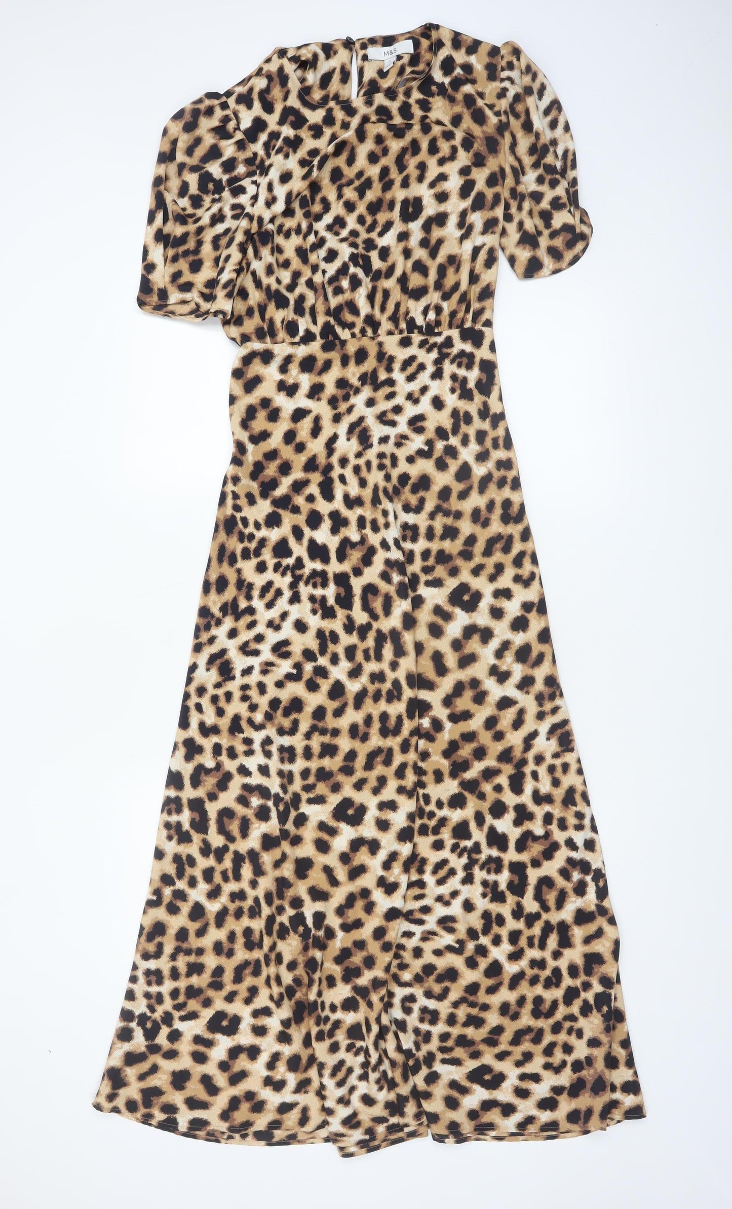 Marks and Spencer Womens Brown Leopard Print Midi A-Line Dress Size 6