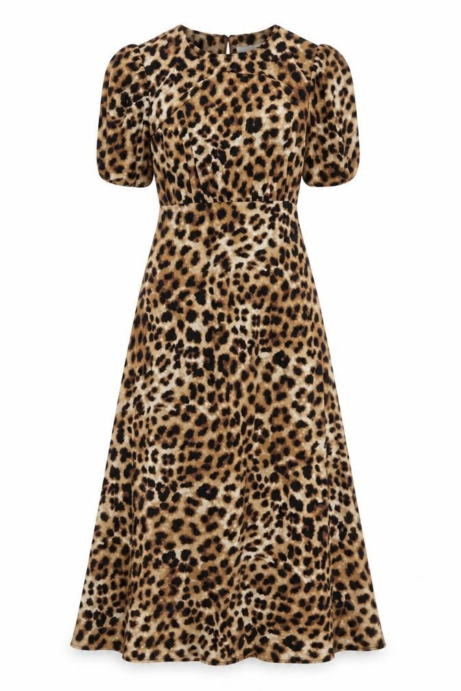Marks & Spencer Womens Brown Leopard Print Midi A-Line Dress Size 6