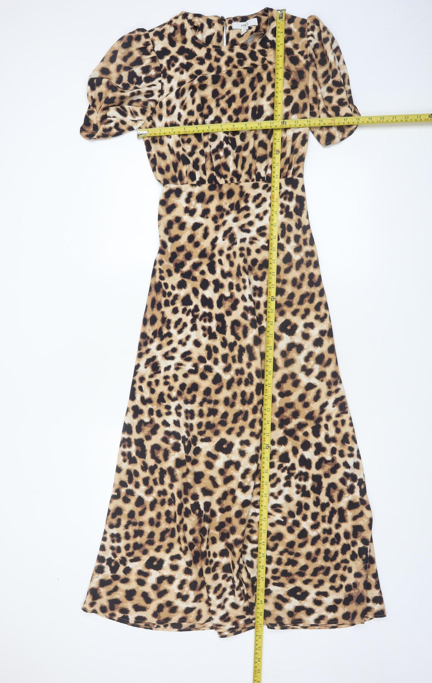 Marks and Spencer Womens Brown Leopard Print Midi A-Line Dress Size 6