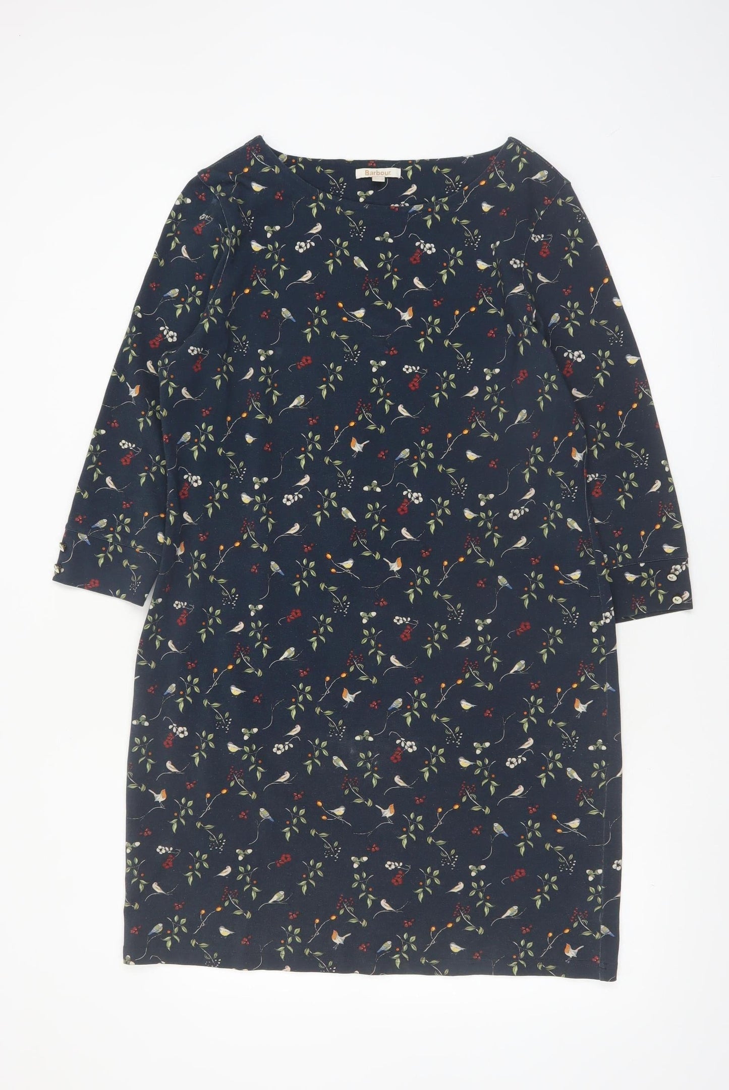 Barbour Women's Blue Floral Bird Print Shift Dress Size 12