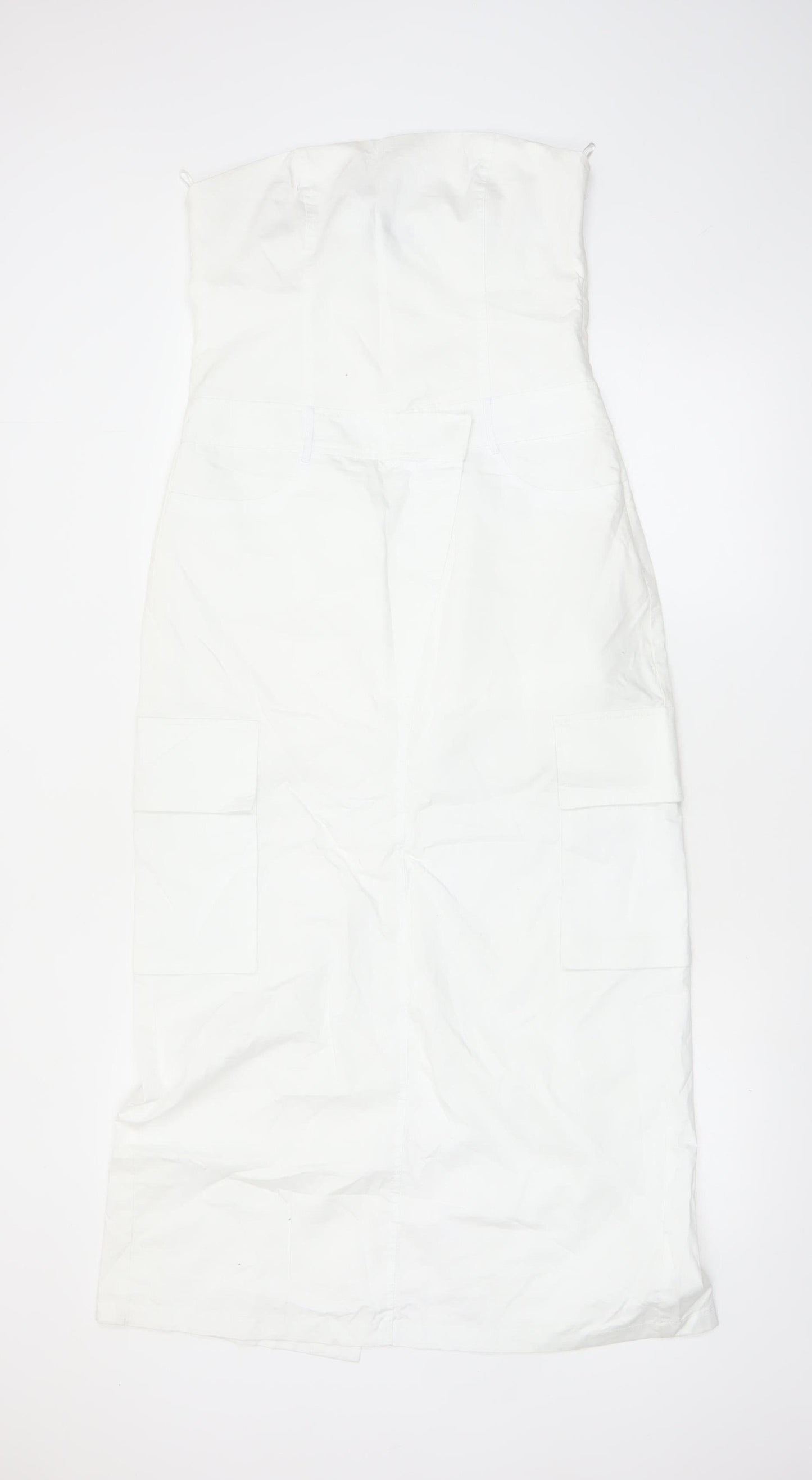 Zara Women White Strapless Midi Dress Size 12 Cotton Pockets