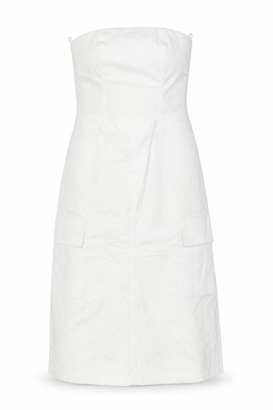 Zara Women White Strapless Midi Dress Size 12 Cotton Pockets