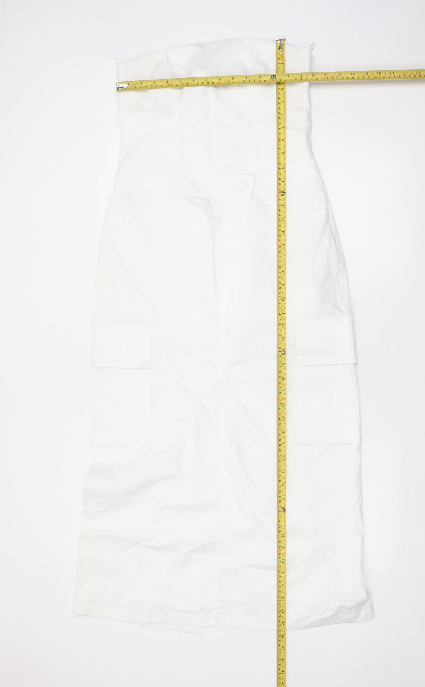Zara Women White Strapless Midi Dress Size 12 Cotton Pockets