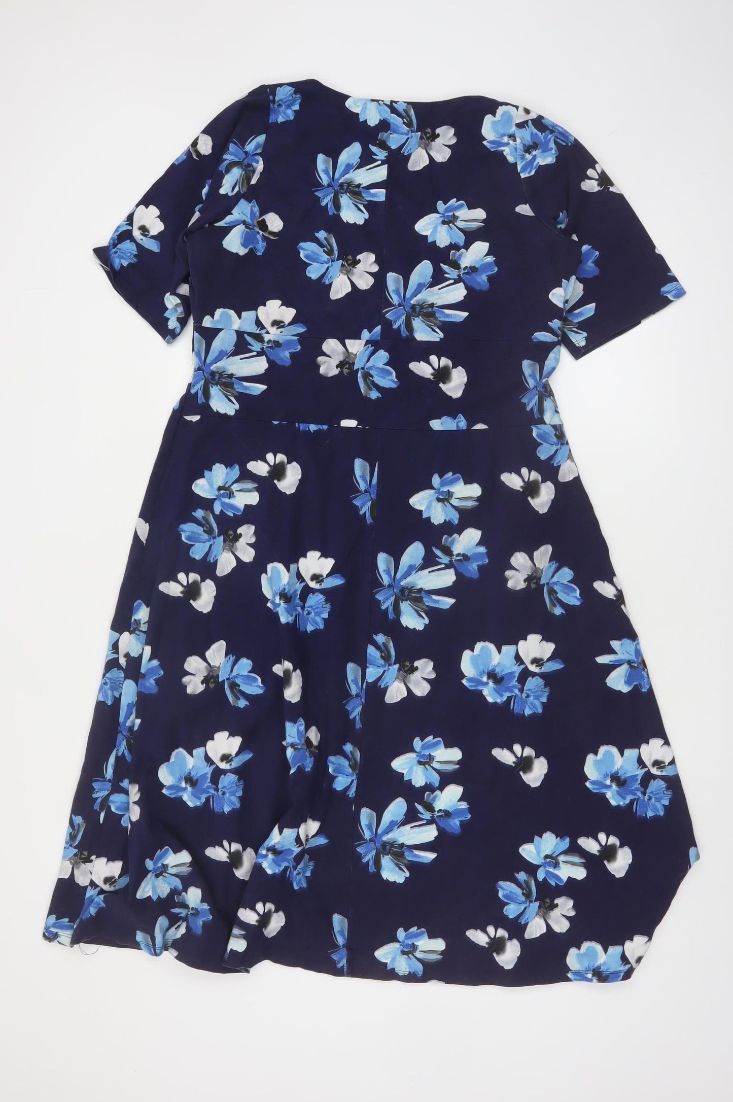 Cotton Traders Women Blue Floral A-Line Knee Length Dress Size 12