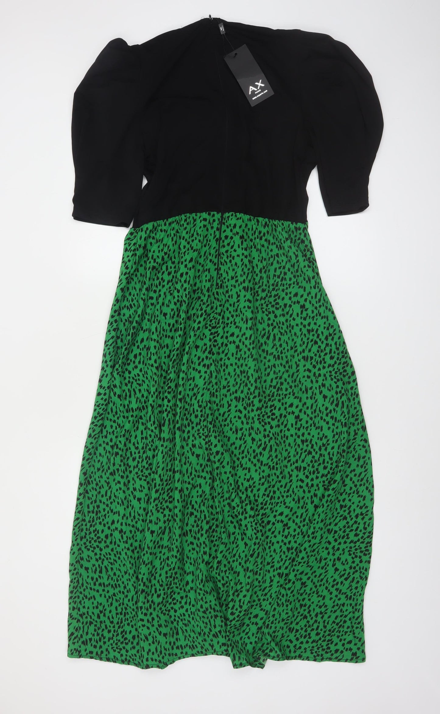 AX Paris Women's Green Animal Print Fit & Flare Midi Dress Size 14
