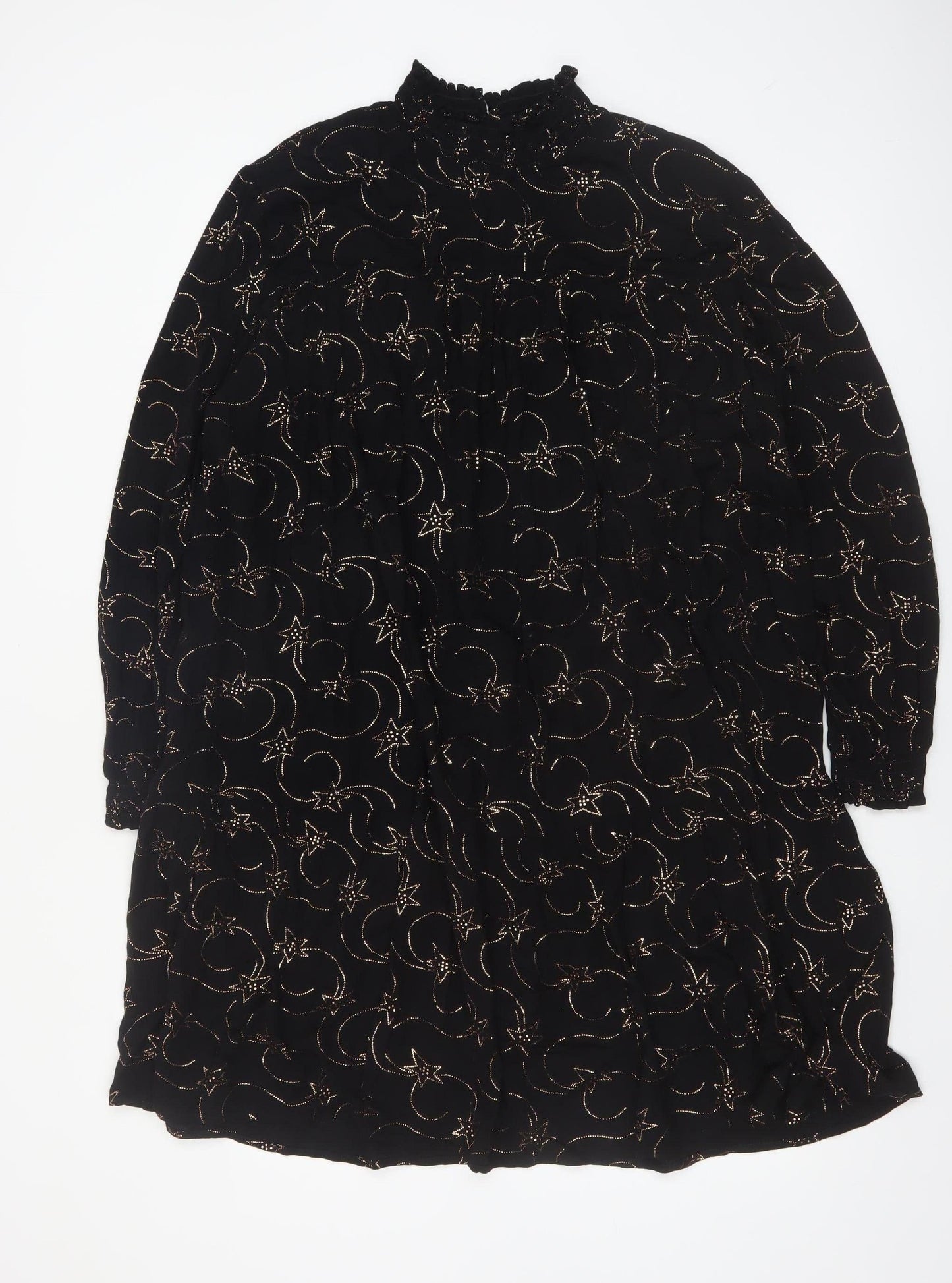 Great Plains Women’s Black Star Print High Neck Shift Dress L