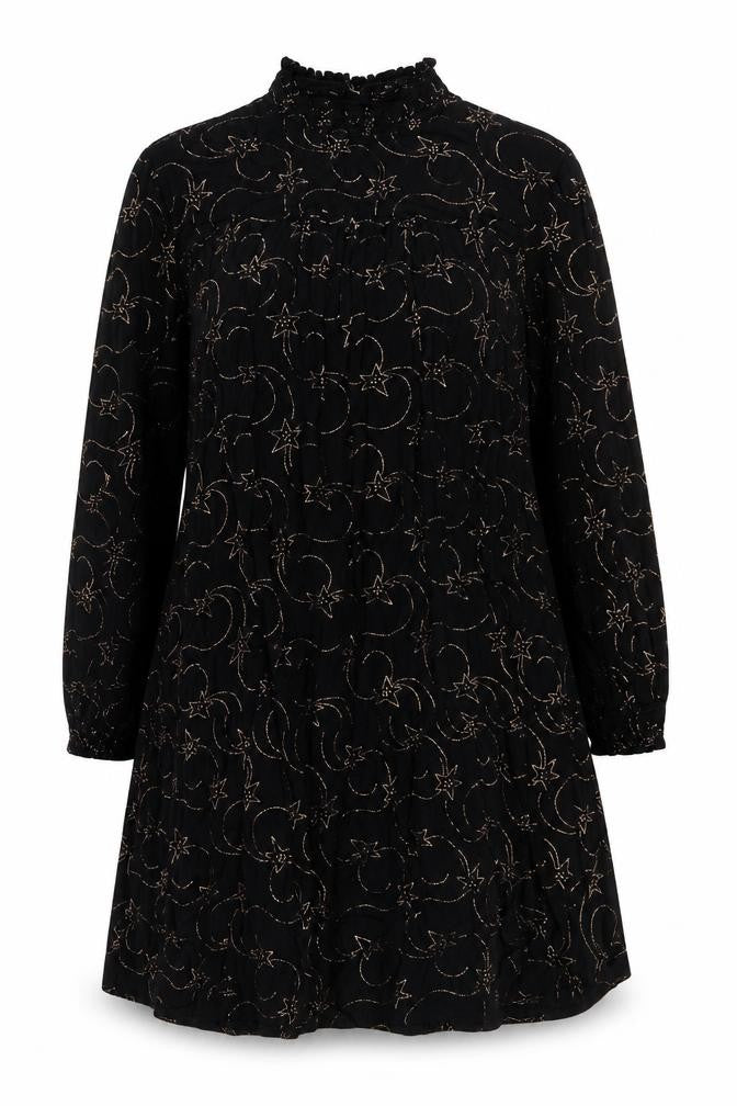 Great Plains Women’s Black Star Print High Neck Shift Dress L