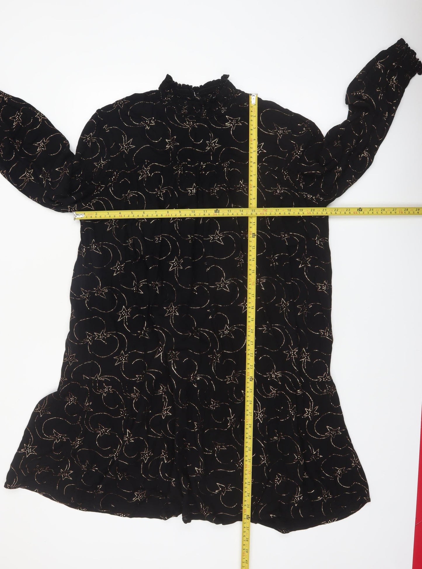 Great Plains Women’s Black Star Print High Neck Shift Dress L