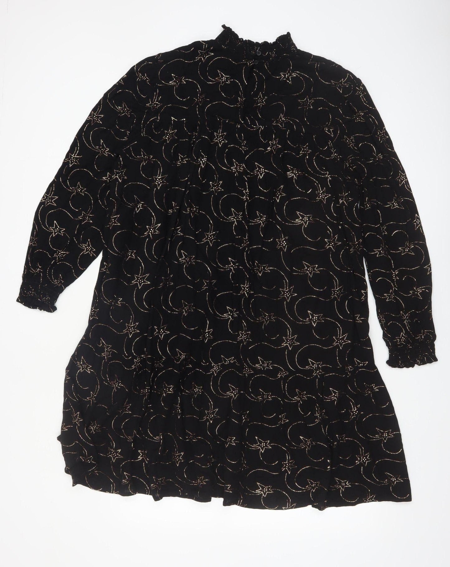 Great Plains Women’s Black Star Print High Neck Shift Dress L