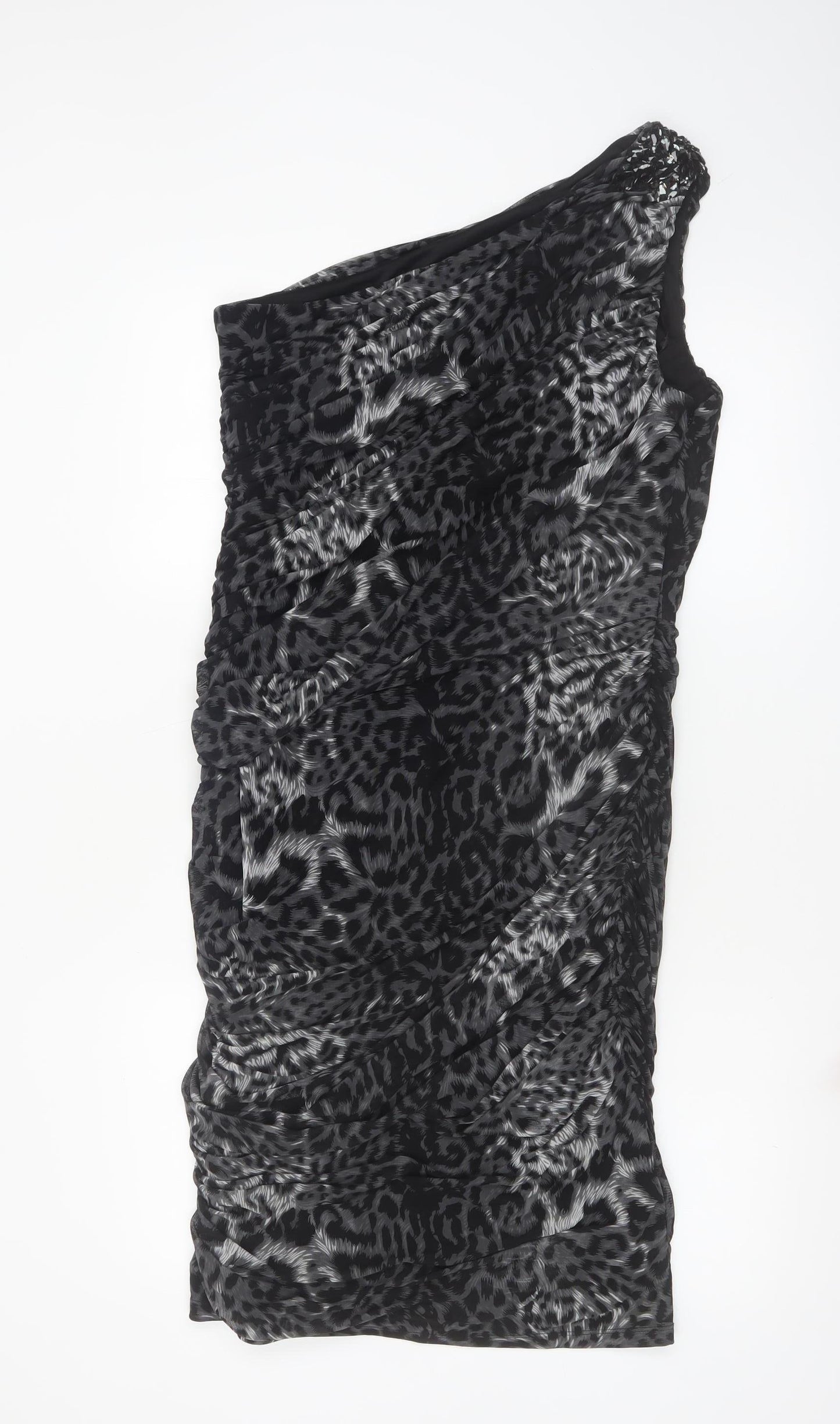 Planet Women's Black Animal Print One Shoulder Bodycon Dress Size 14