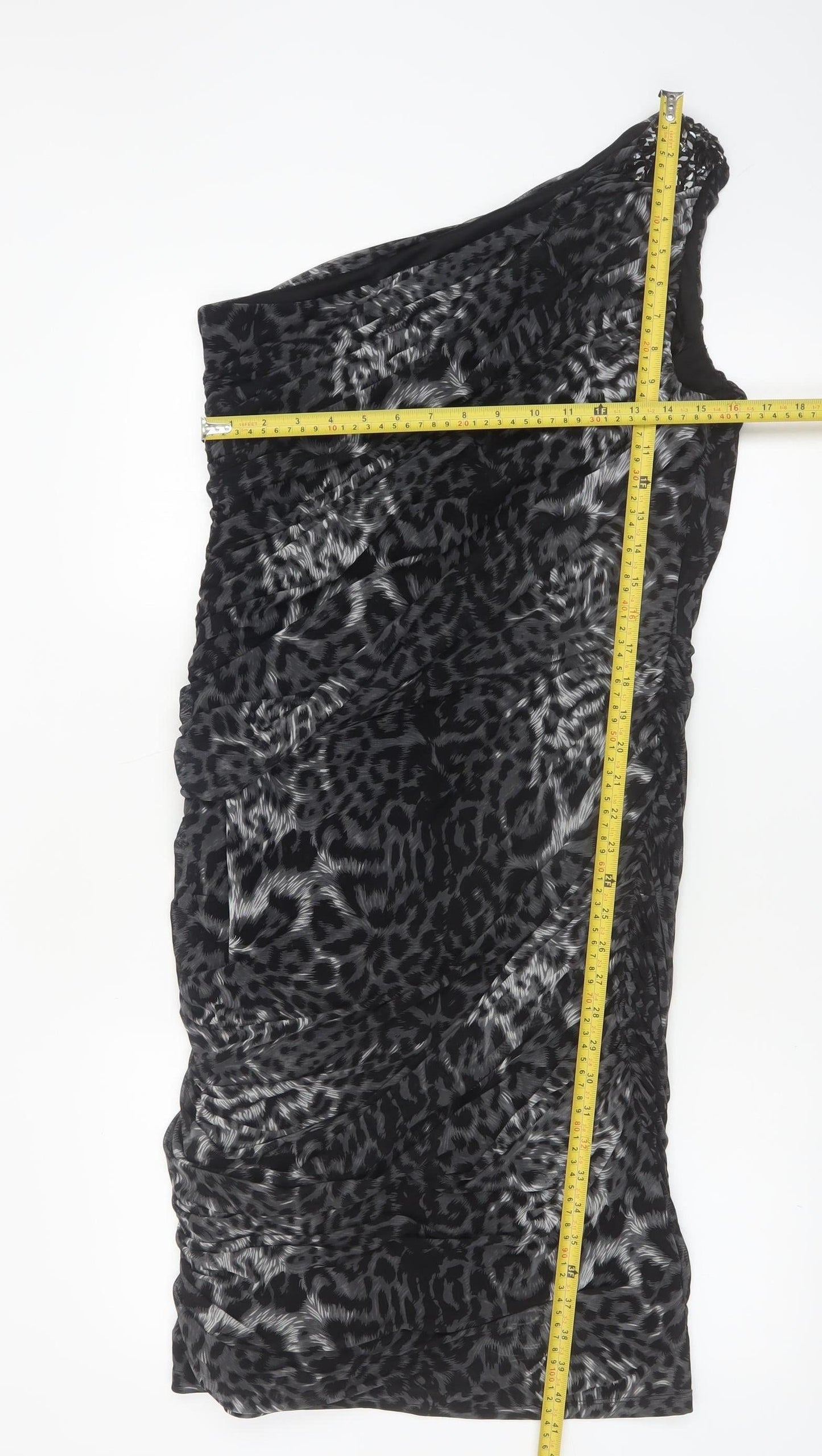 Planet Women's Black Animal Print One Shoulder Bodycon Dress Size 14