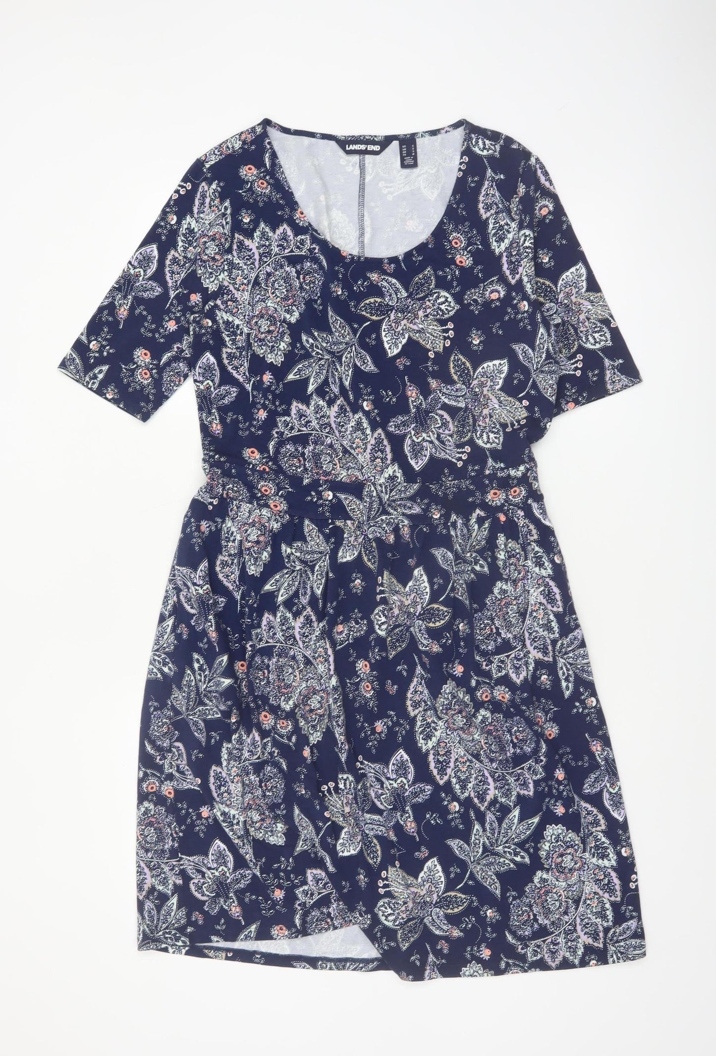 Lands' End Women's Blue Paisley Fit & Flare Cotton Dress S
