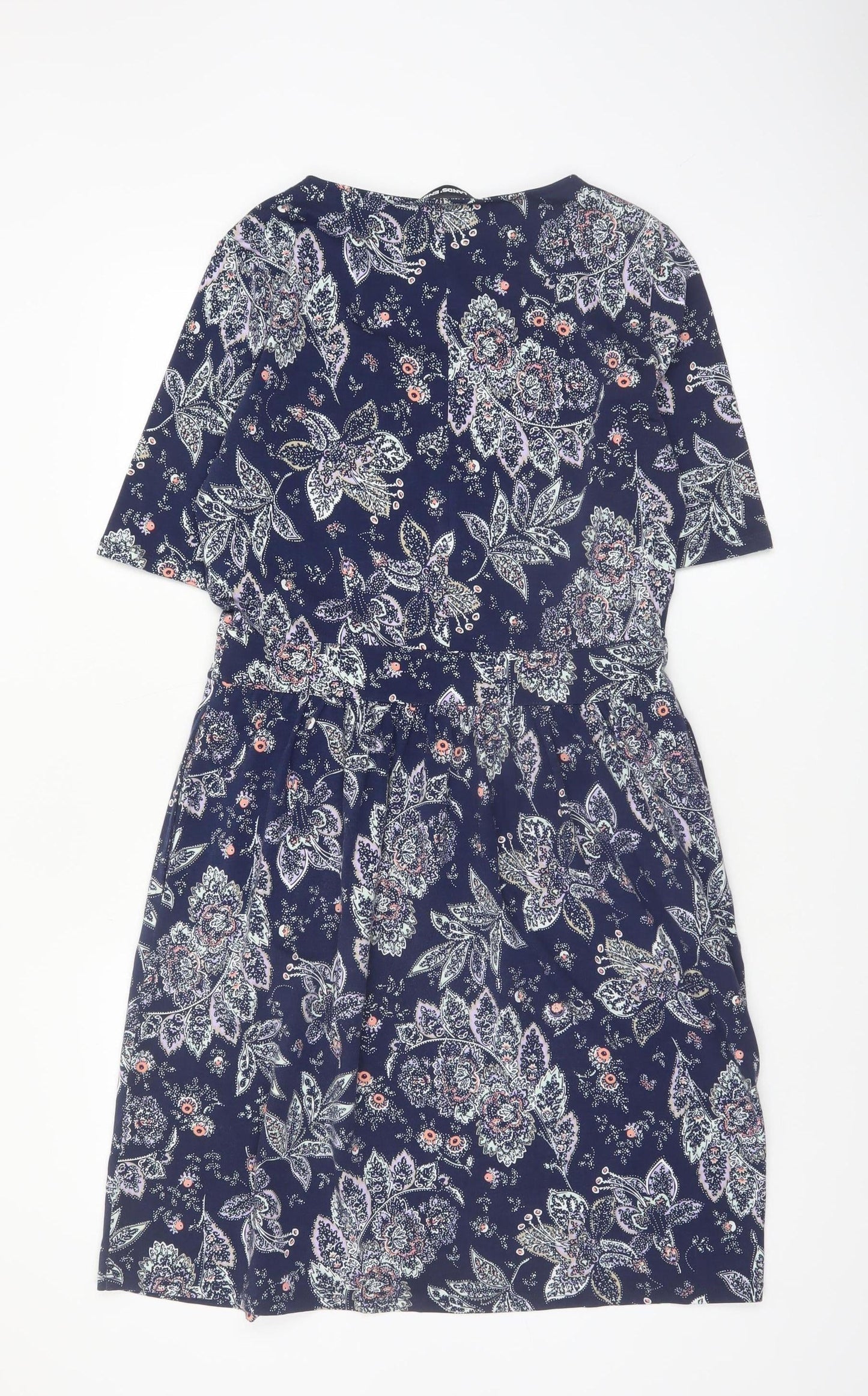 Lands' End Women's Blue Paisley Fit & Flare Cotton Dress S