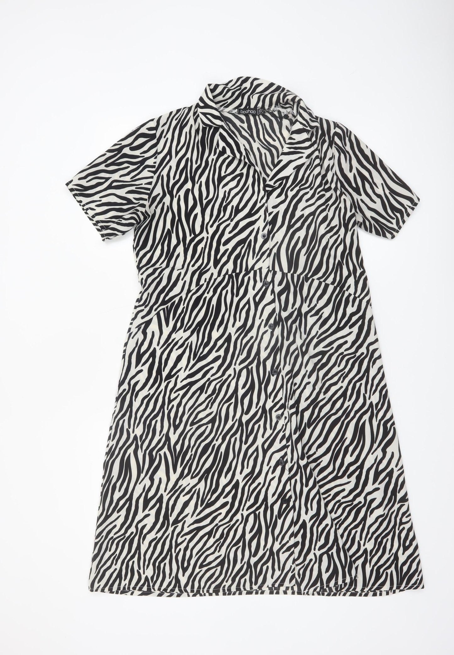 Boohoo Womens Black Zebra Print Shirt Dress Size 12