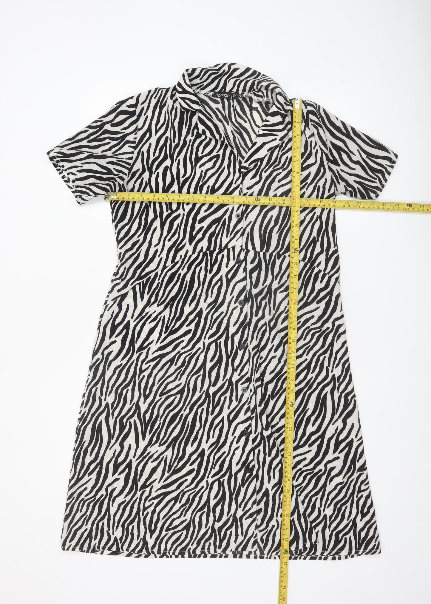 Boohoo Womens Black Zebra Print Shirt Dress Size 12