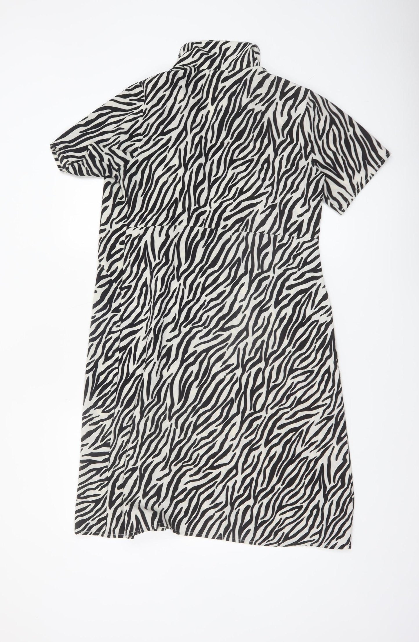 Boohoo Womens Black Zebra Print Shirt Dress Size 12