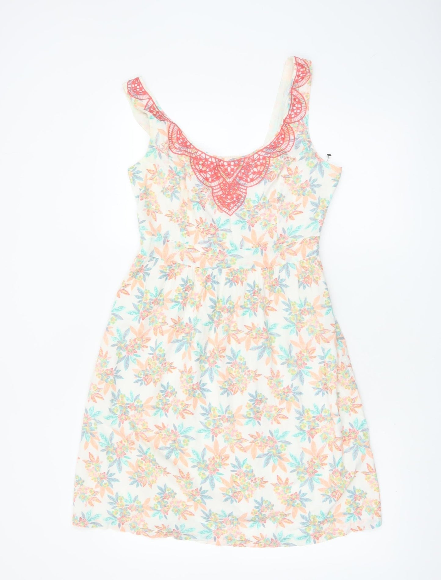 Fat Face Women’s Ivory Floral A-Line Cotton Summer Dress Size 10