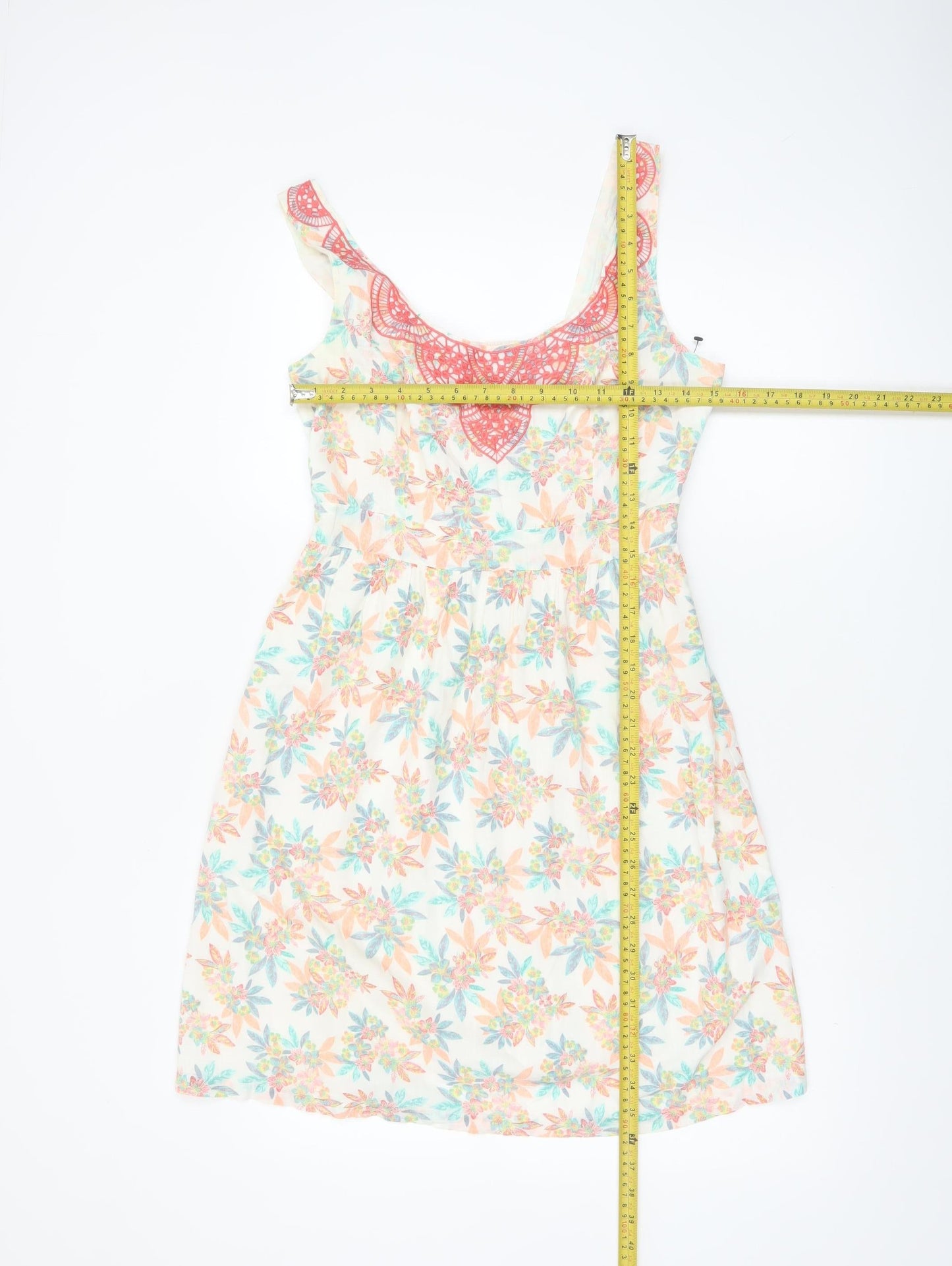 Fat Face Women’s Ivory Floral A-Line Cotton Summer Dress Size 10