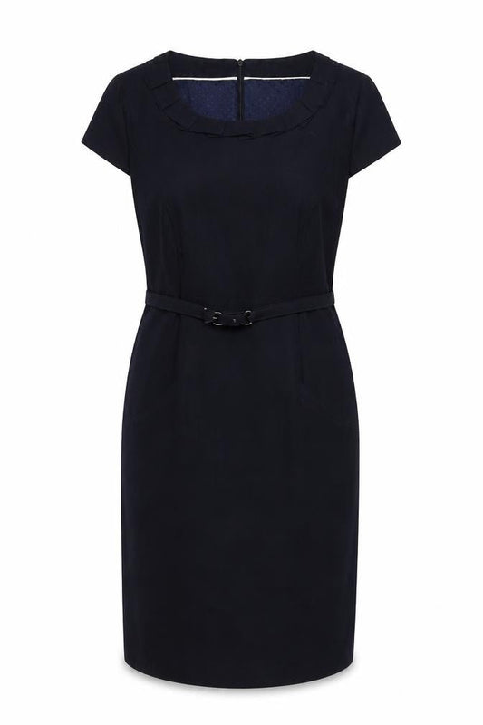 Debenhams Women Navy Linen Sheath Belted Work Dress Size 14