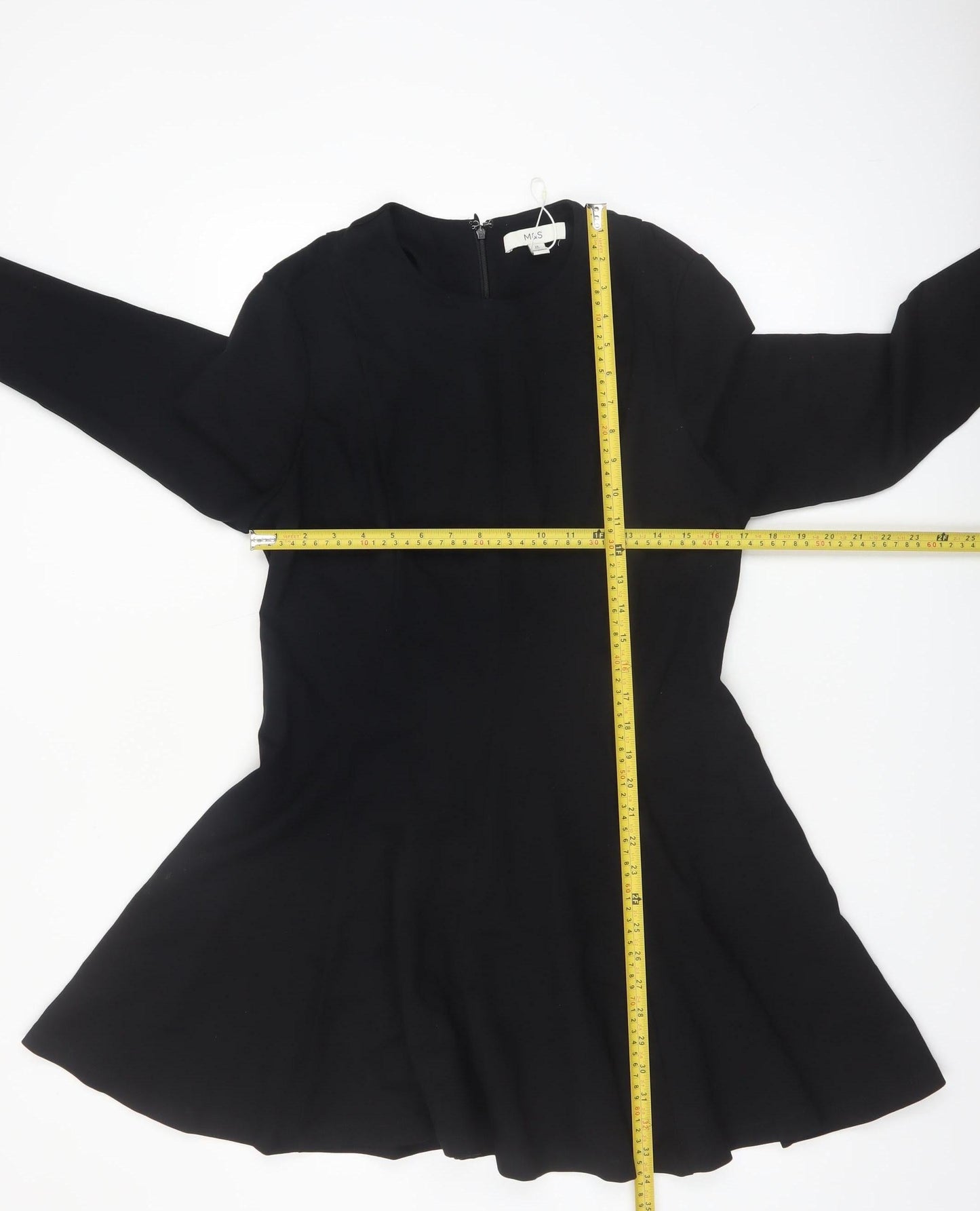 Marks and Spencer Women Black Size 16 Fit & Flare Long Sleeve Dress