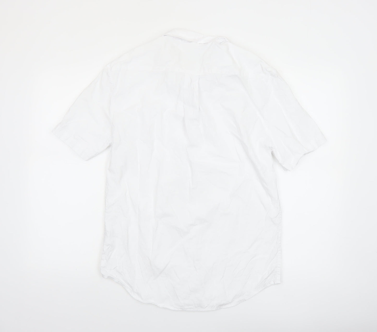 Marks and Spencer Men's White Linen Blend Short Sleeve Button-Up Shirt Size S