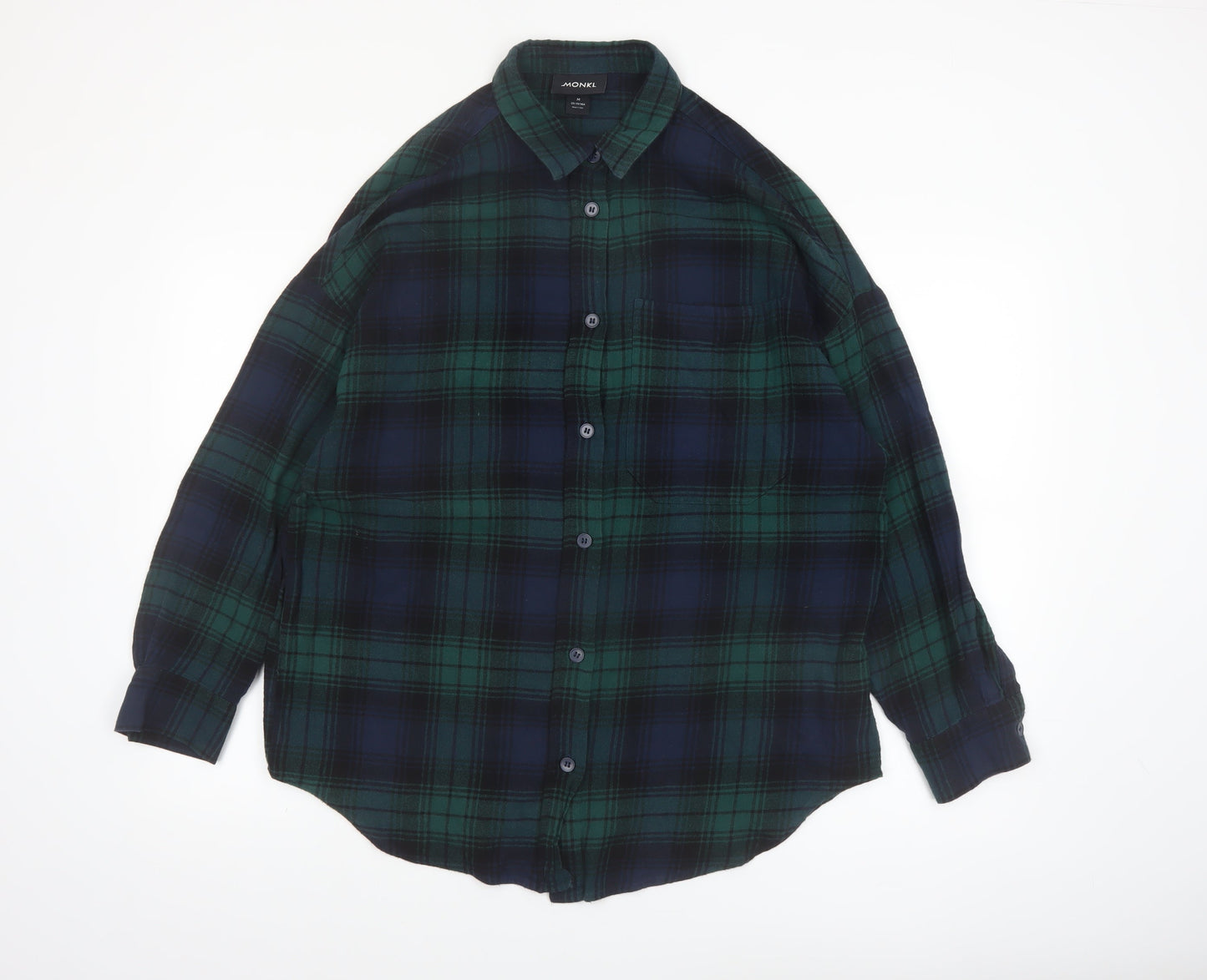 Monki Womens Green Check Flannel Button-Up Shirt Size 12