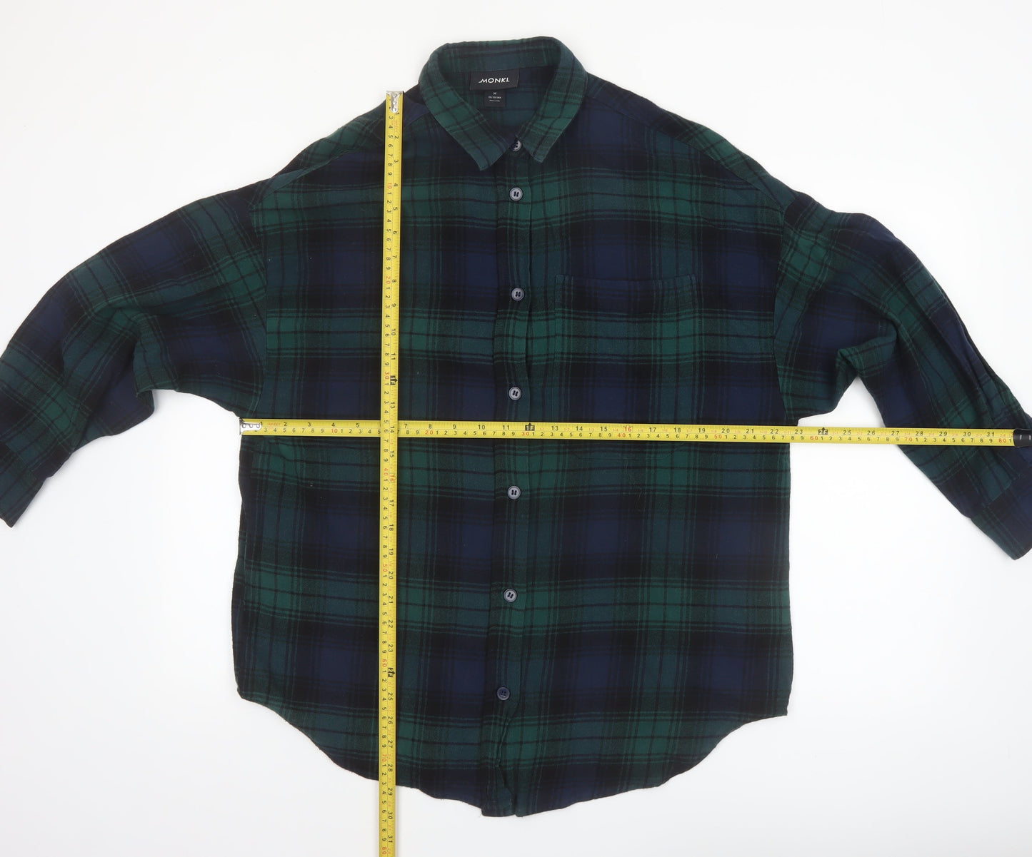 Monki Womens Green Check Flannel Button-Up Shirt Size 12