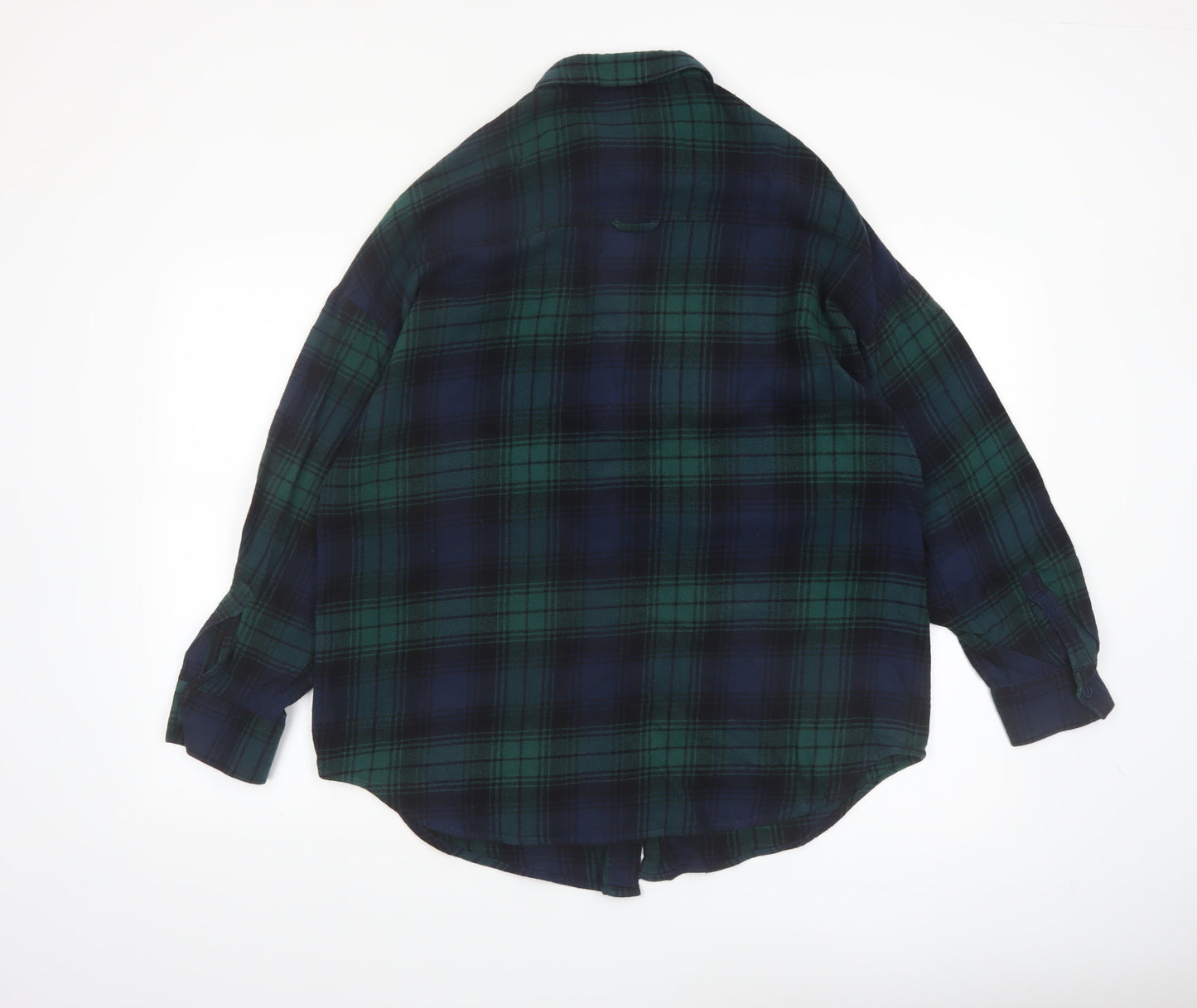 Monki Womens Green Check Flannel Button-Up Shirt Size 12