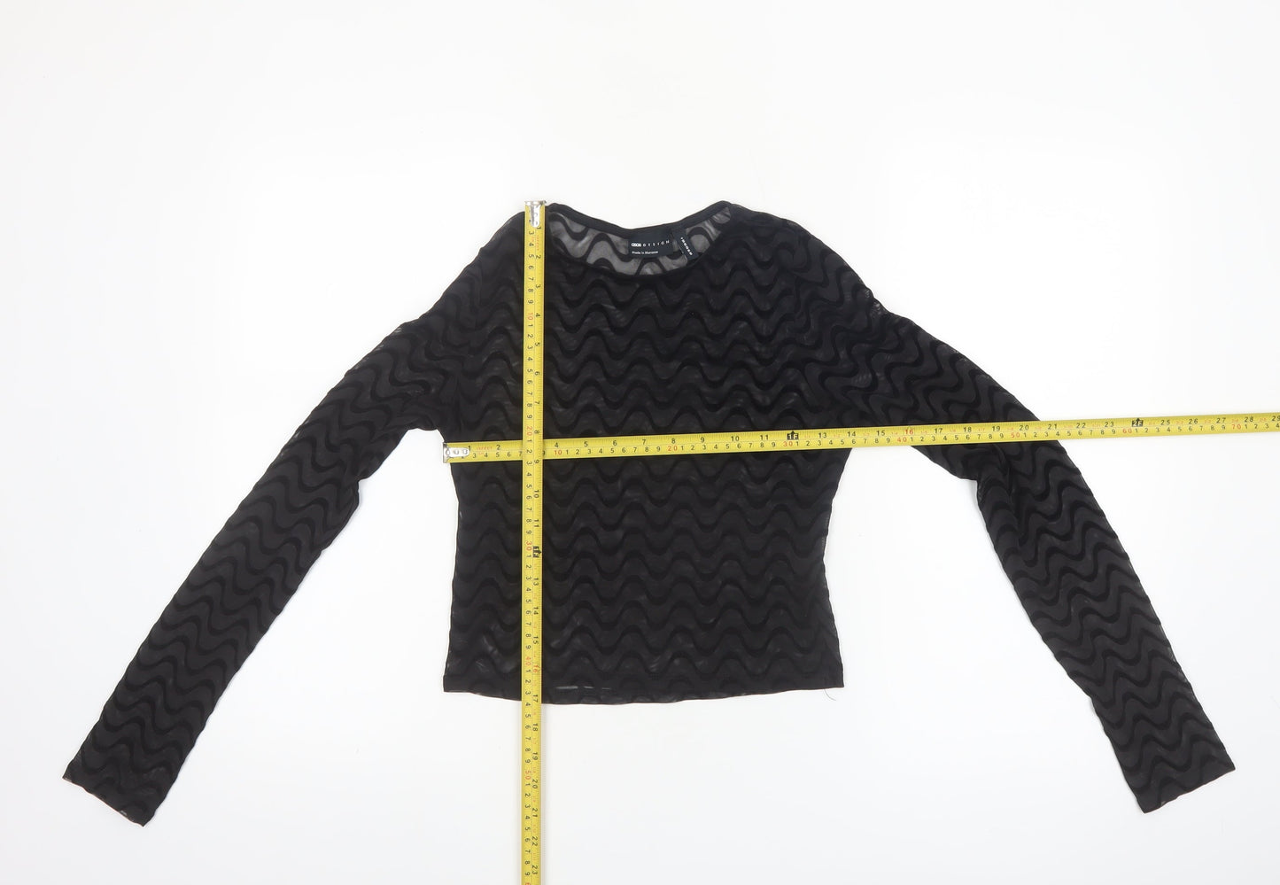 ASOS DESIGN Women's Black Mesh Textured Cropped Long Sleeve Blouse Size 10