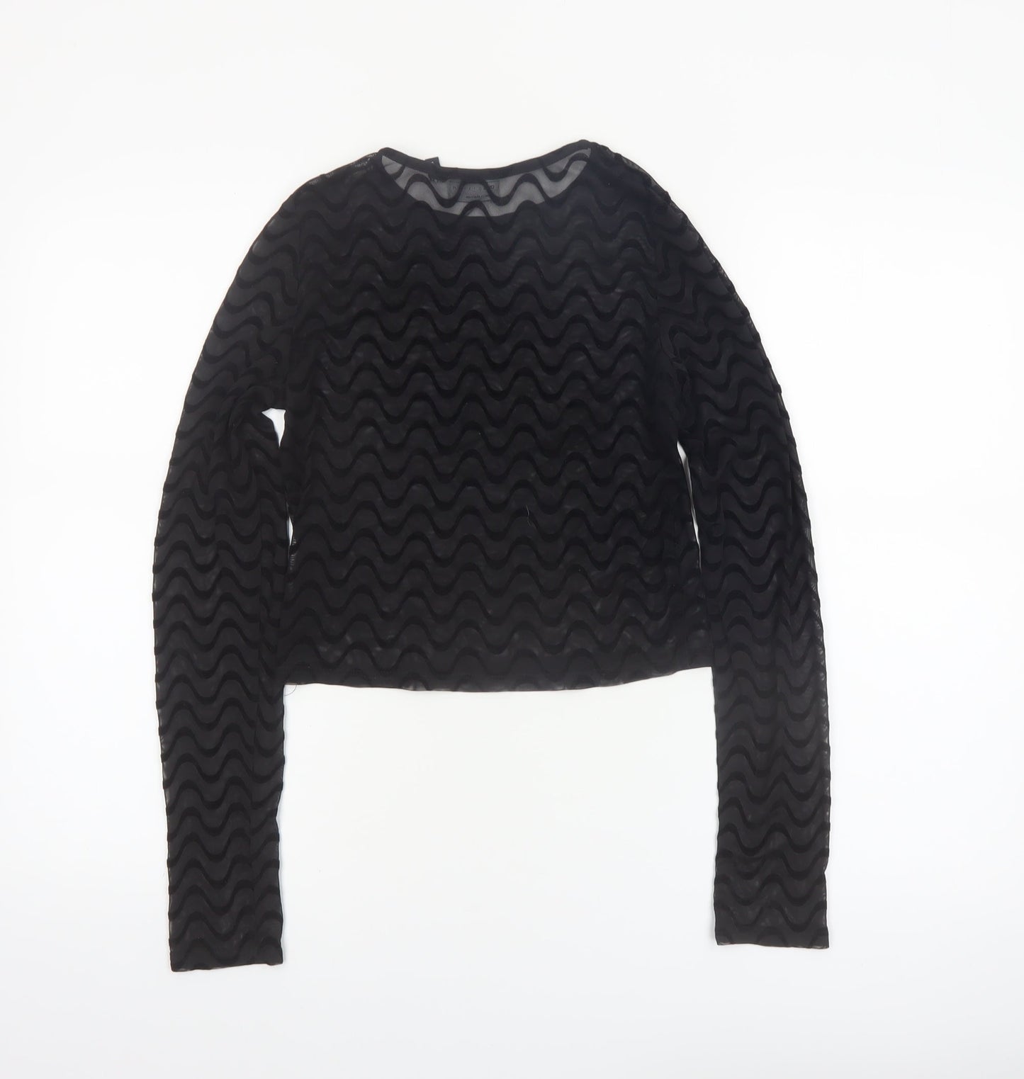 ASOS DESIGN Women's Black Mesh Textured Cropped Long Sleeve Blouse Size 10
