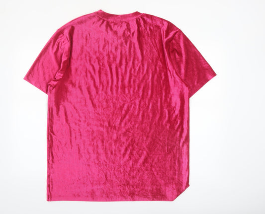 River Island Men's Pink Velvet Short Sleeve Crew Neck XL T-Shirt