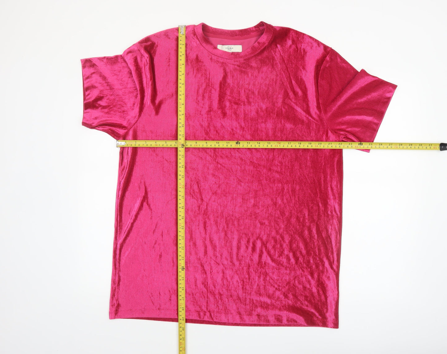 River Island Men's Pink Velvet Short Sleeve Crew Neck XL T-Shirt