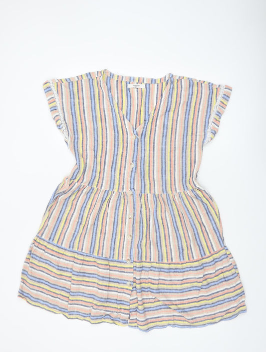 Next Women’s Multicoloured Striped Linen Blend A-Line Short Dress Size 12