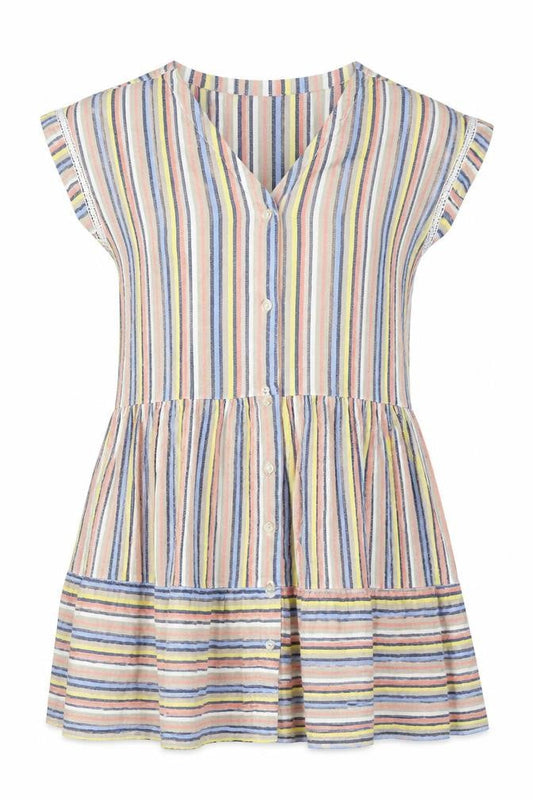 Next Women’s Multicoloured Striped Linen Blend A-Line Short Dress Size 12