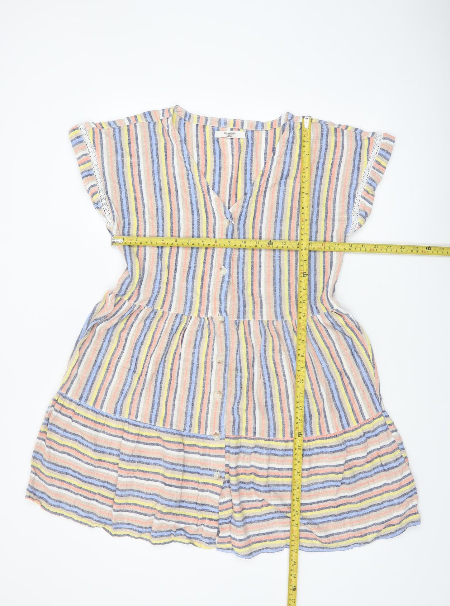 Next Women’s Multicoloured Striped Linen Blend A-Line Short Dress Size 12
