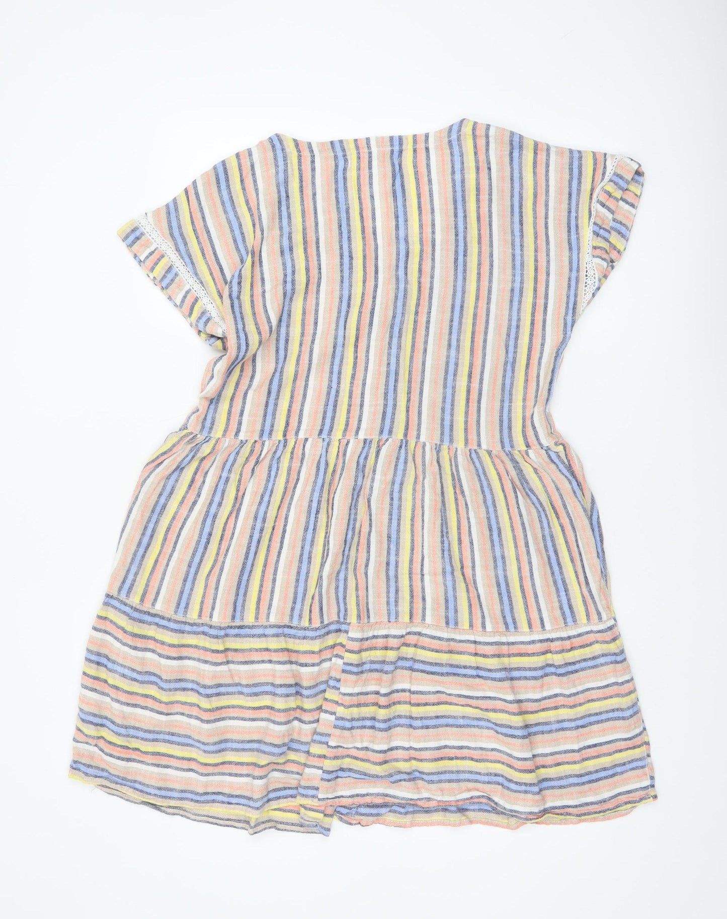 Next Women’s Multicoloured Striped Linen Blend A-Line Short Dress Size 12