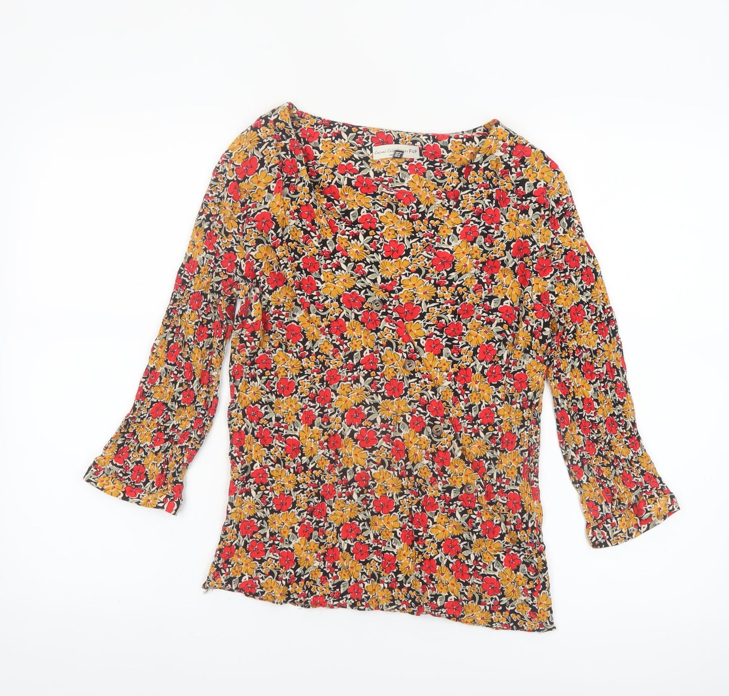F&F Women’s Multicoloured Floral Tunic Blouse UK 8 Viscose 3/4 Sleeve