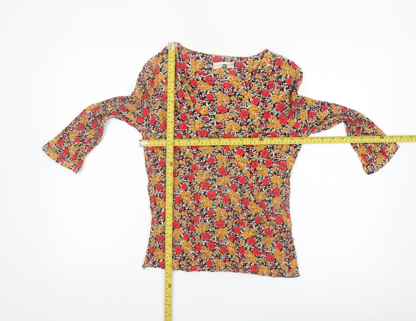 F&F Women’s Multicoloured Floral Tunic Blouse UK 8 Viscose 3/4 Sleeve