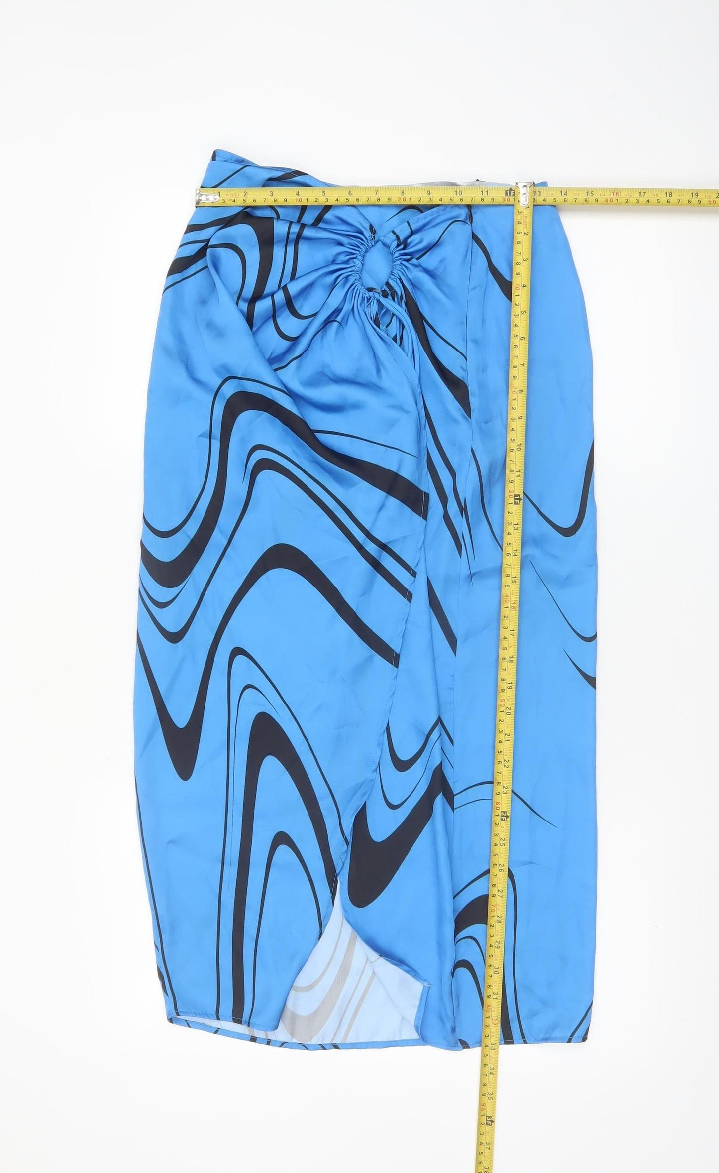Bershka Women Blue Midi Wrap Skirt M Retro Geometric Print