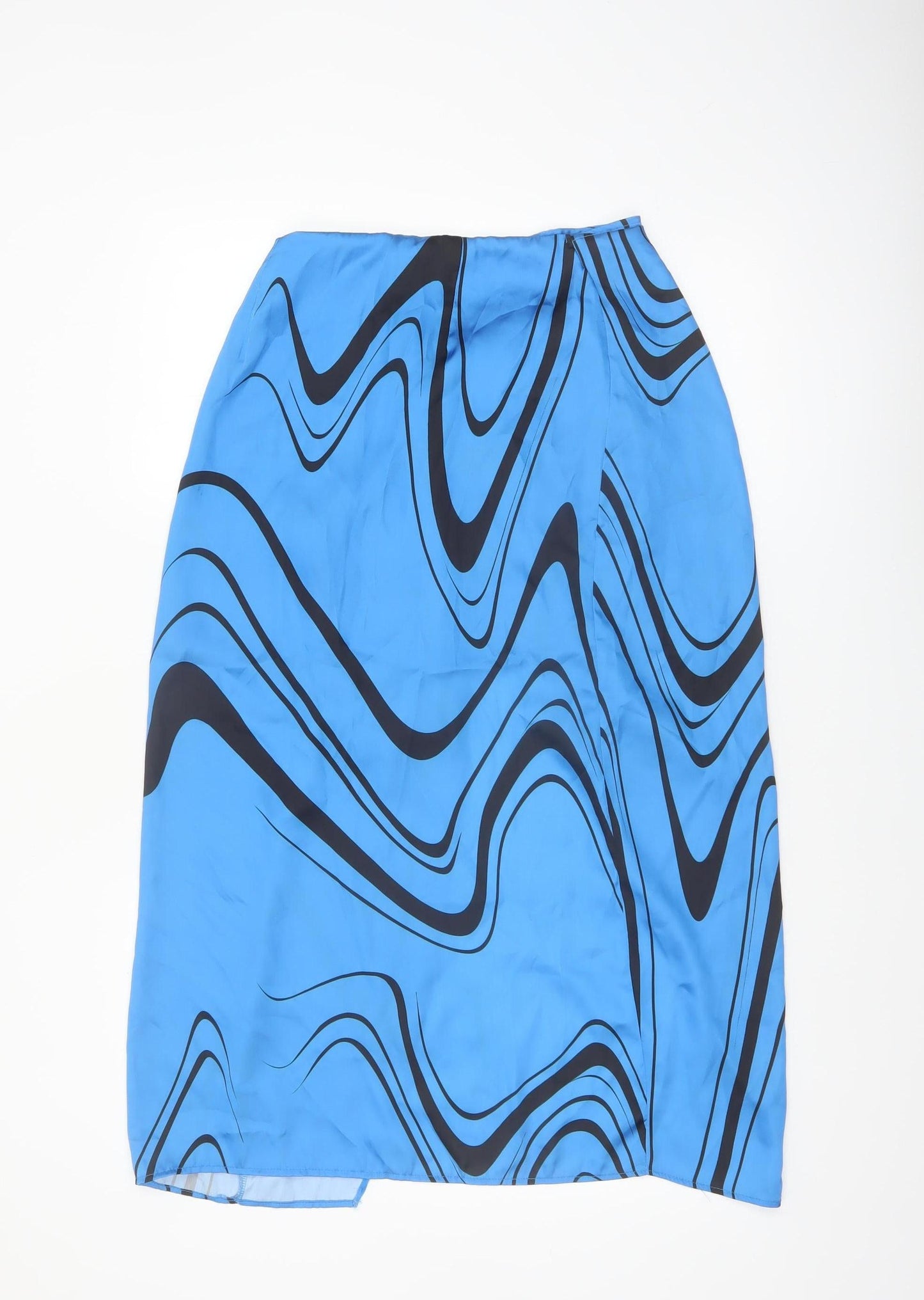 Bershka Women Blue Midi Wrap Skirt M Retro Geometric Print