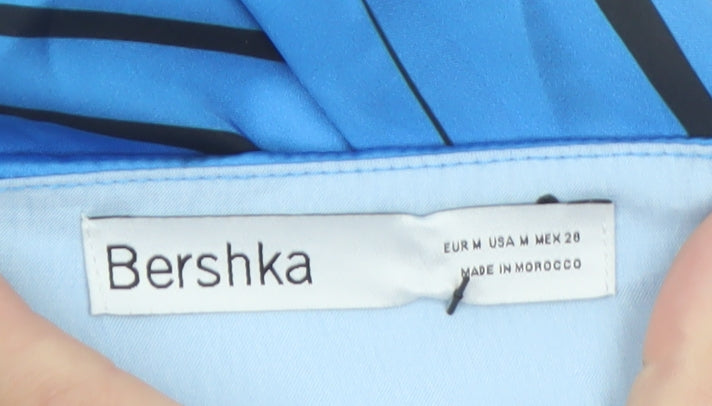 Bershka Women Blue Midi Wrap Skirt M Retro Geometric Print