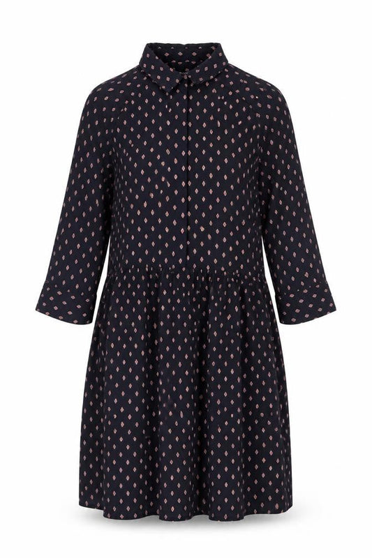 Next Womens Black Geometric Shirt Dress Size 8 Collared 3/4 Sleeve